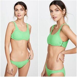 NWT PilyQ Kiwi Reef Halter Ring Side Bikini Set High Cut Full Bottom Medium